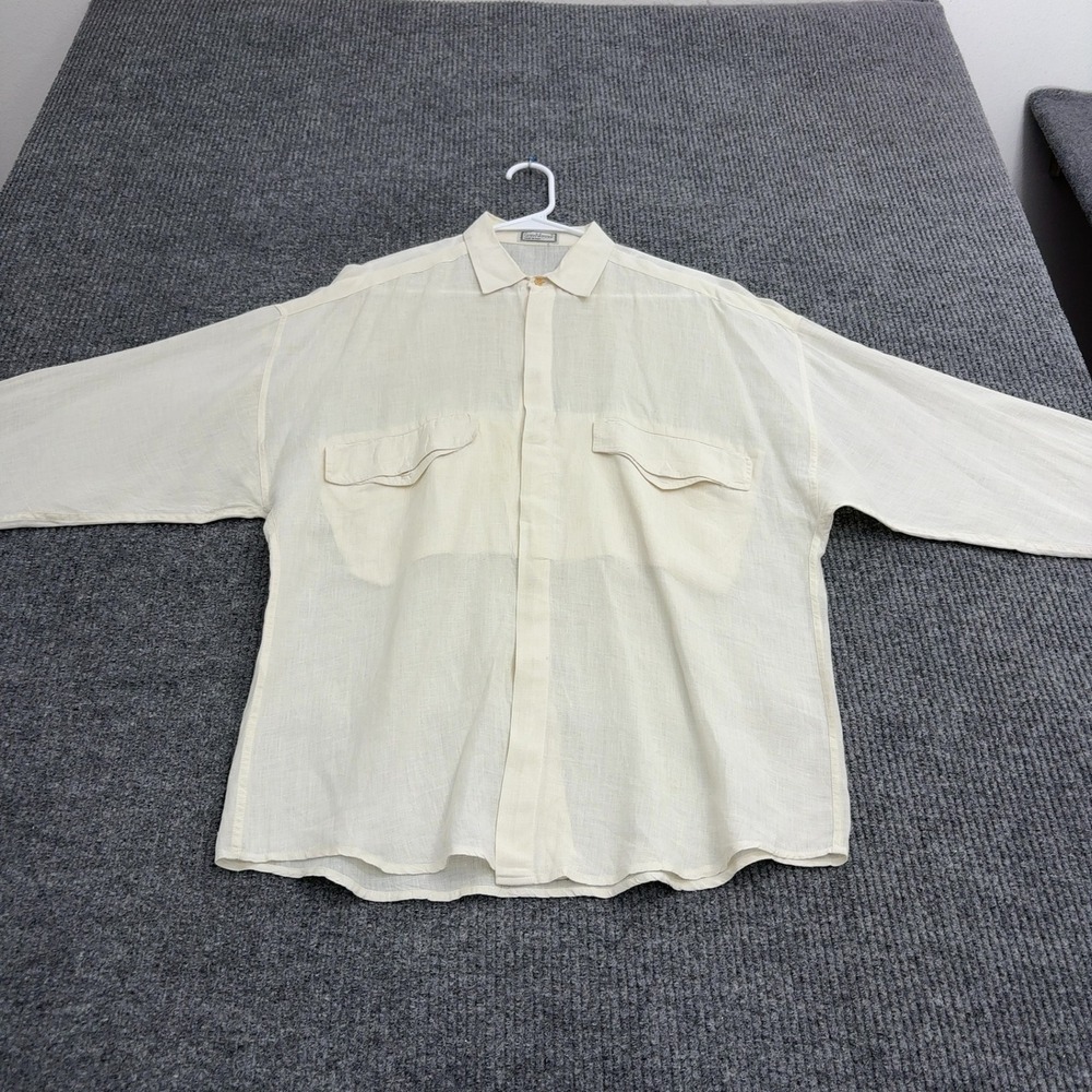 Vintage Gianni Versace Shirt Mens 46 Cream Linen Long Sleeve Button Up Luxury